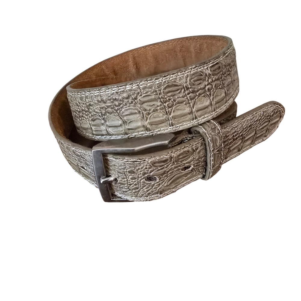 Mens Crocodile Embossed Leather Belt Brown Buckle 37" Length